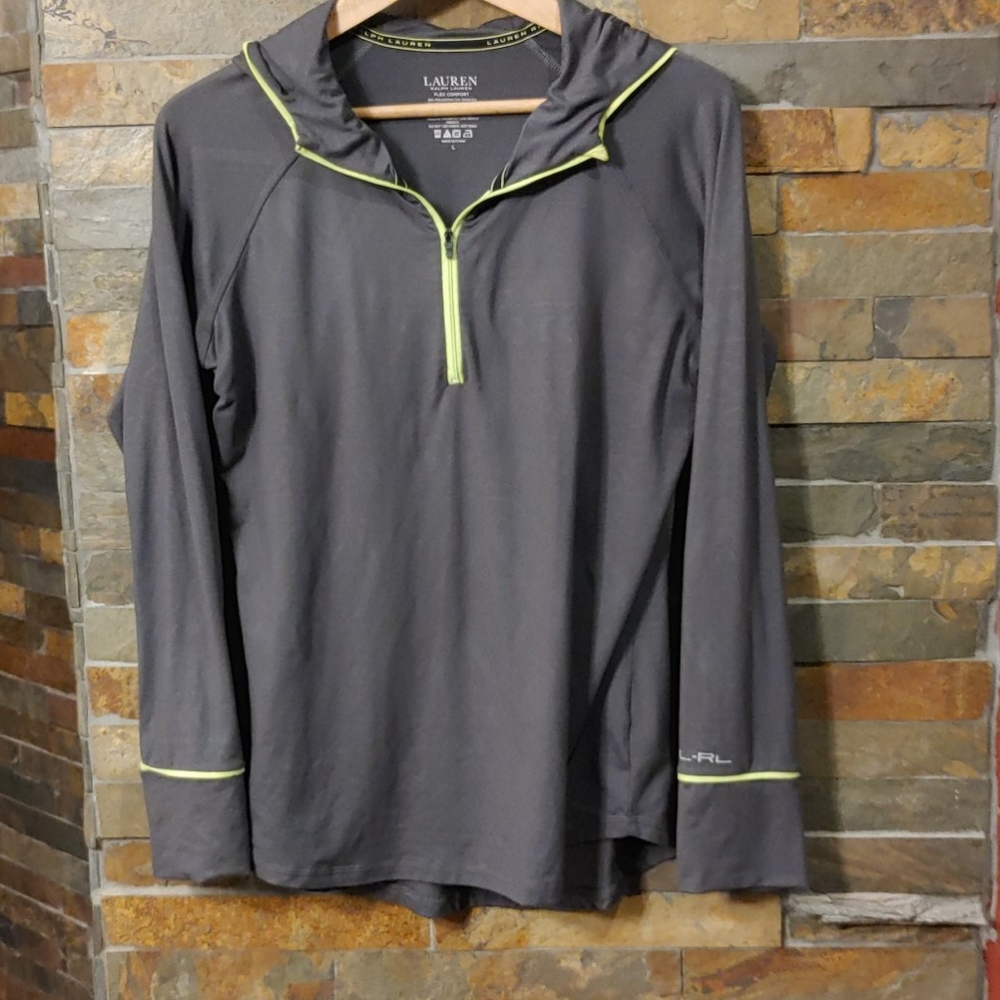 Lauren by RL Gray long sleeve 3/4 zip hoodie sz L
